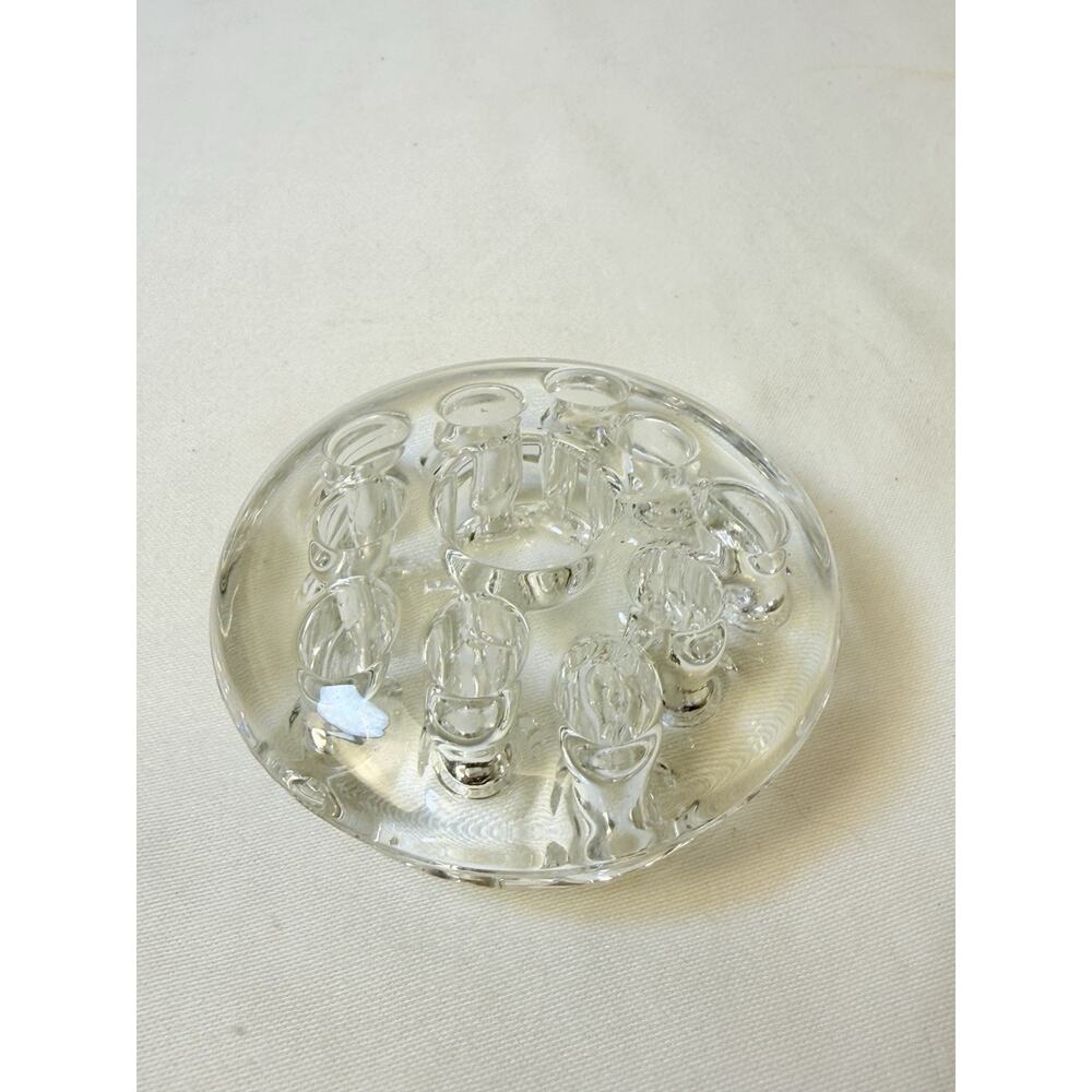 Vintage Small 3" Clear Glass Flower Frog 11 Hole